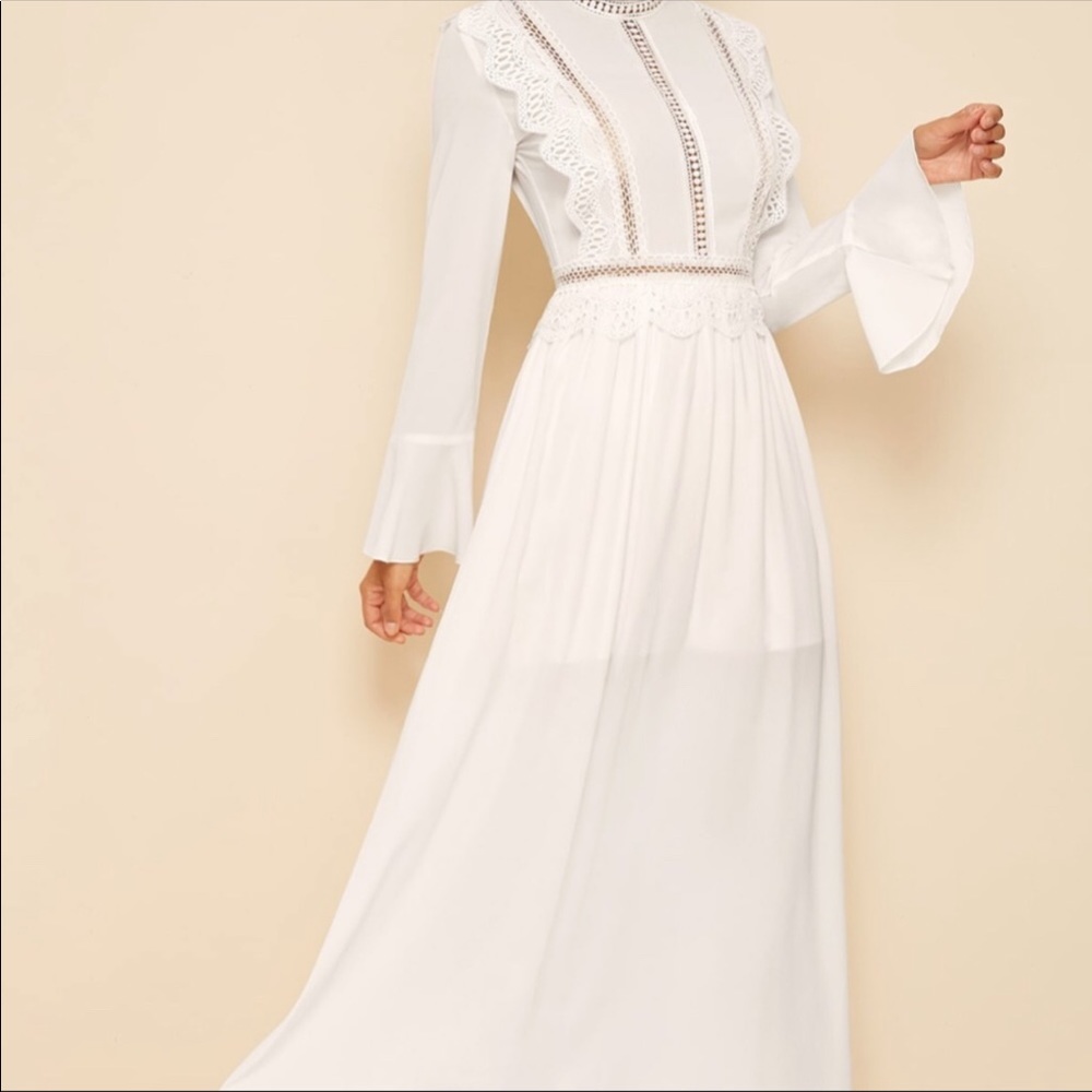 SHEIN Maxi Lace insert Flounce sleeves fit & flare